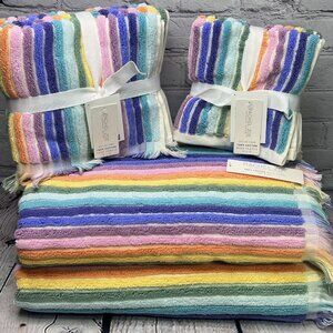RACHEL ZOE 8 Pc Rainbow Striped Fringe Bath Towels Set
